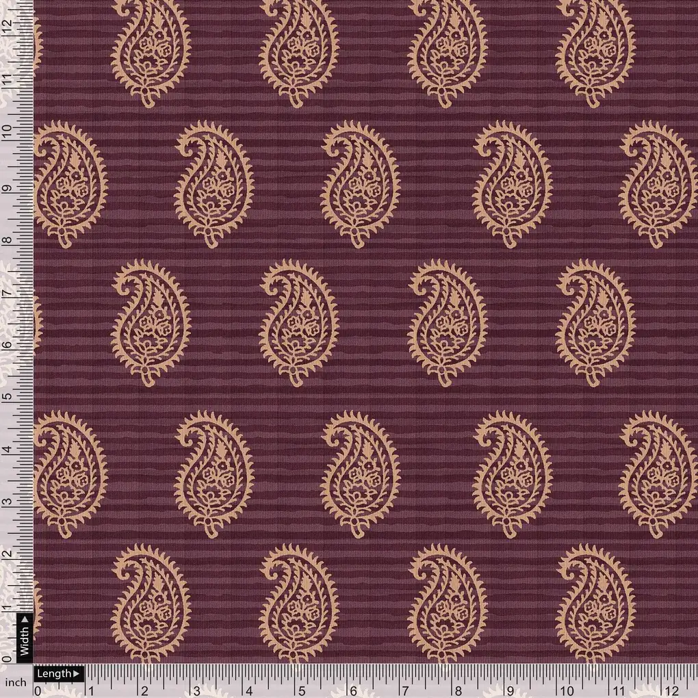 Paisley Pattern Over Maroon Base Digital Printed Fabric - Image 4