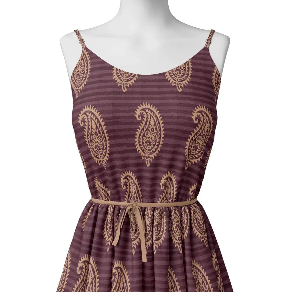 Paisley Pattern Over Maroon Base Digital Printed Fabric - Image 2