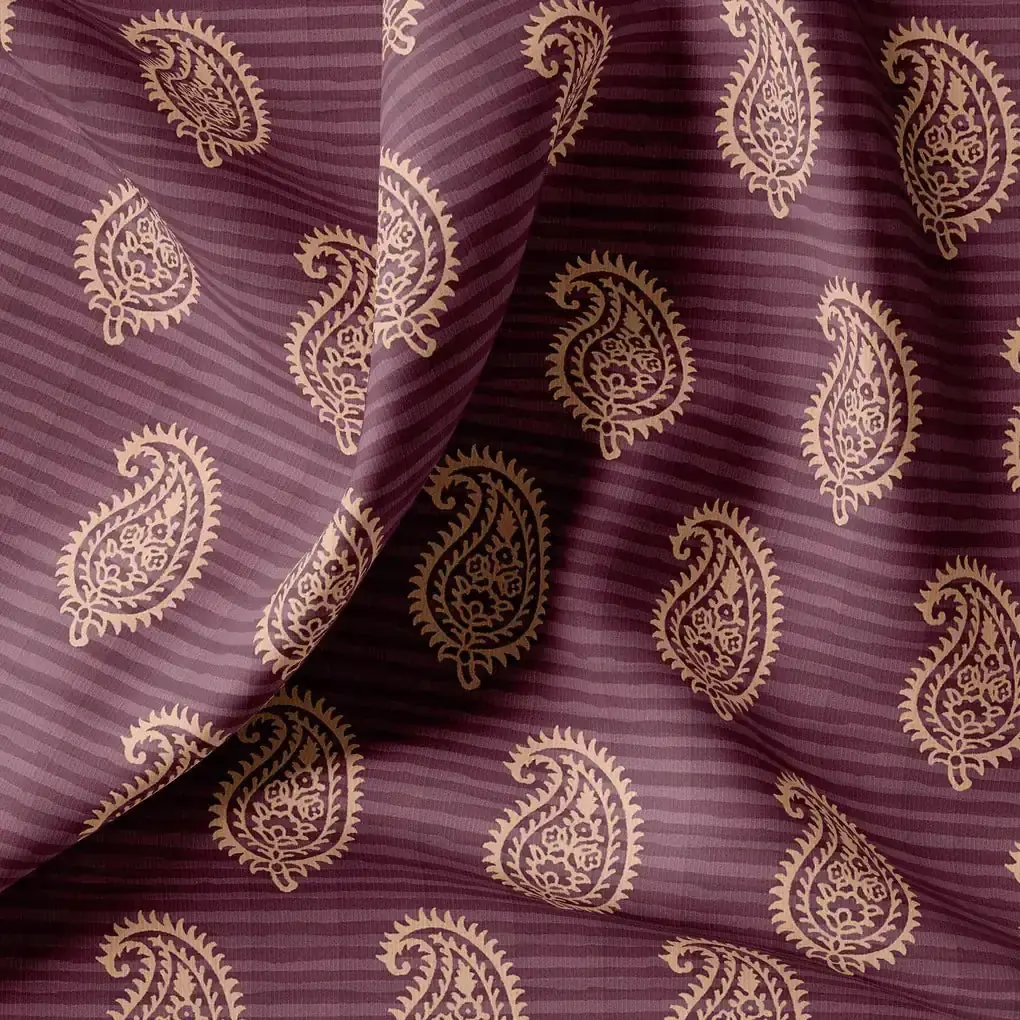 Paisley Pattern Over Maroon Base Digital Printed Fabric - Image 3