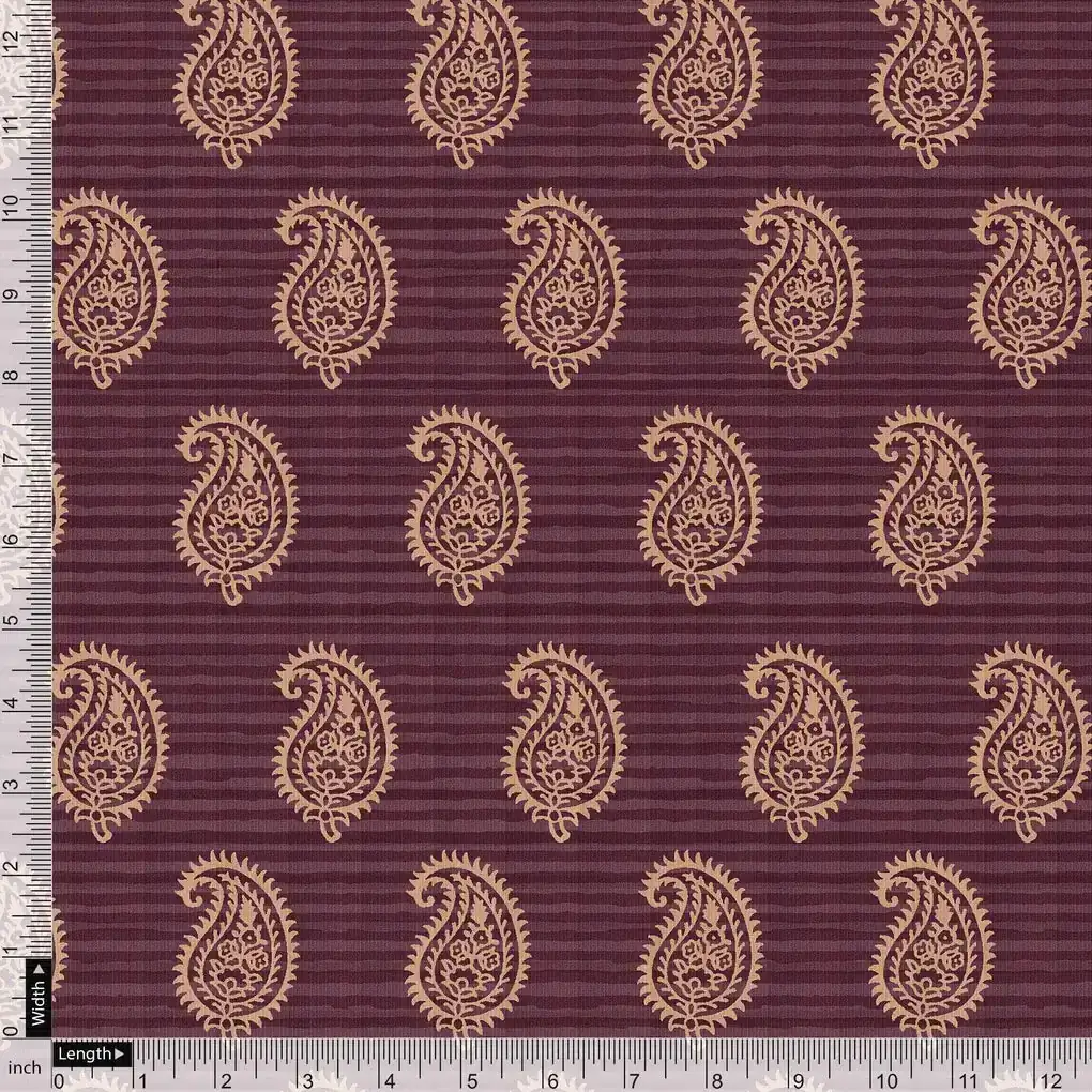 Paisley Pattern Over Maroon Base Digital Printed Fabric - Image 4