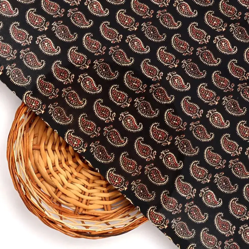 Paisley Seamless over Black Digital Printed Fabric - Image 2
