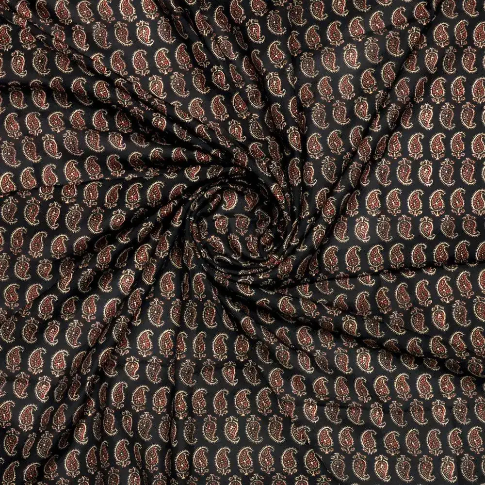 Paisley Seamless over Black Digital Printed Fabric - Image 3