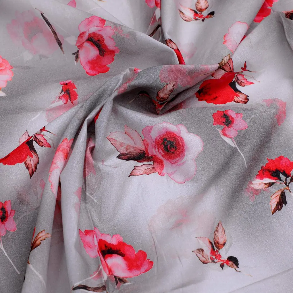 Red Floral Pure Cotton Printed Fabric Material - Image 3