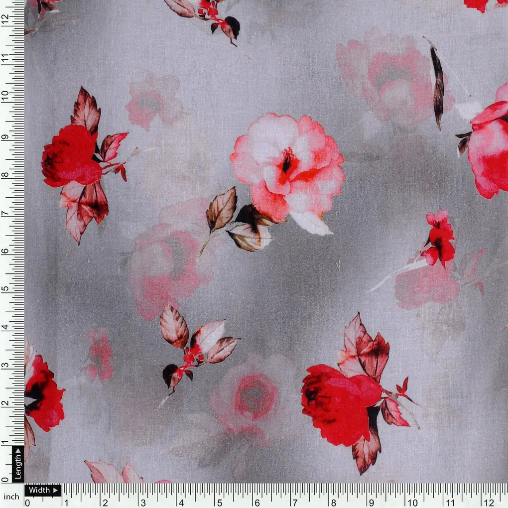 Red Floral Pure Cotton Printed Fabric Material - Image 4