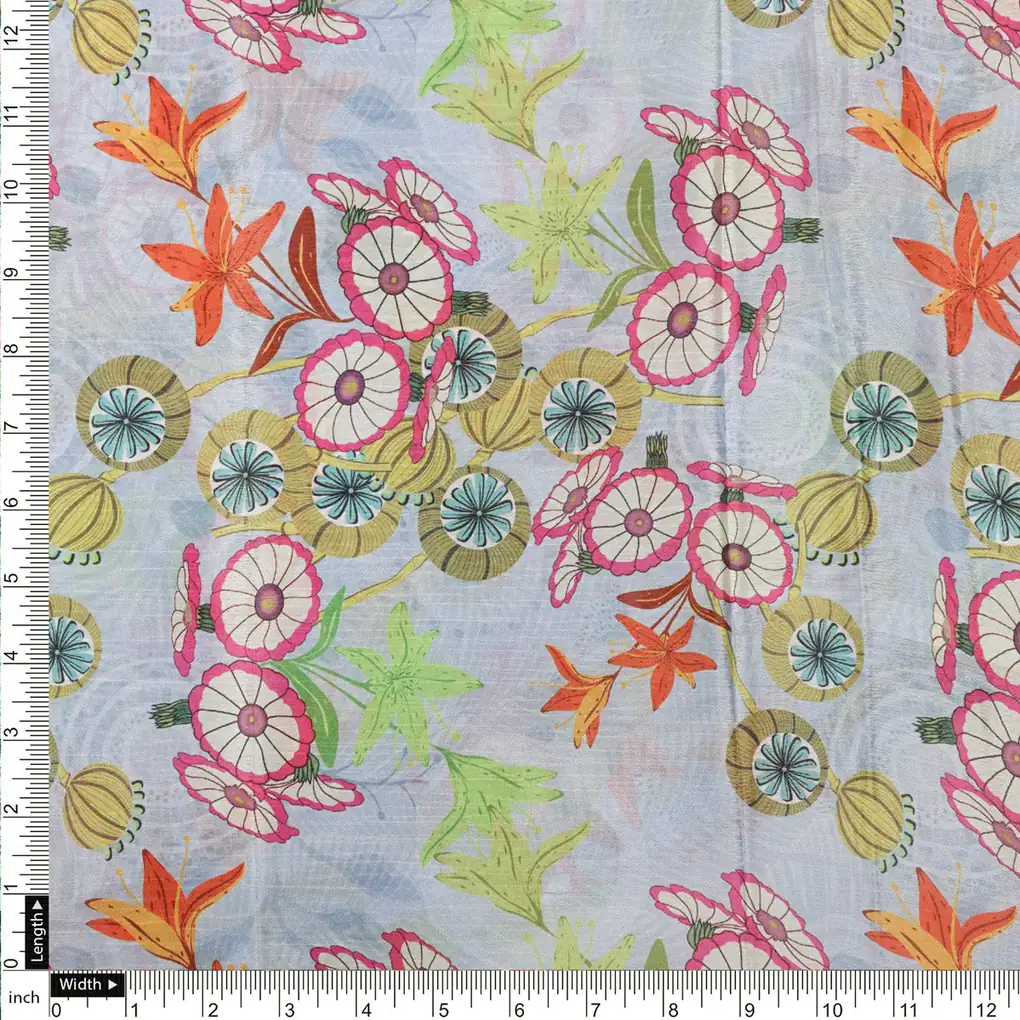 Pastel Blue Chinon Fabric with Colourful Floral Print - Image 4