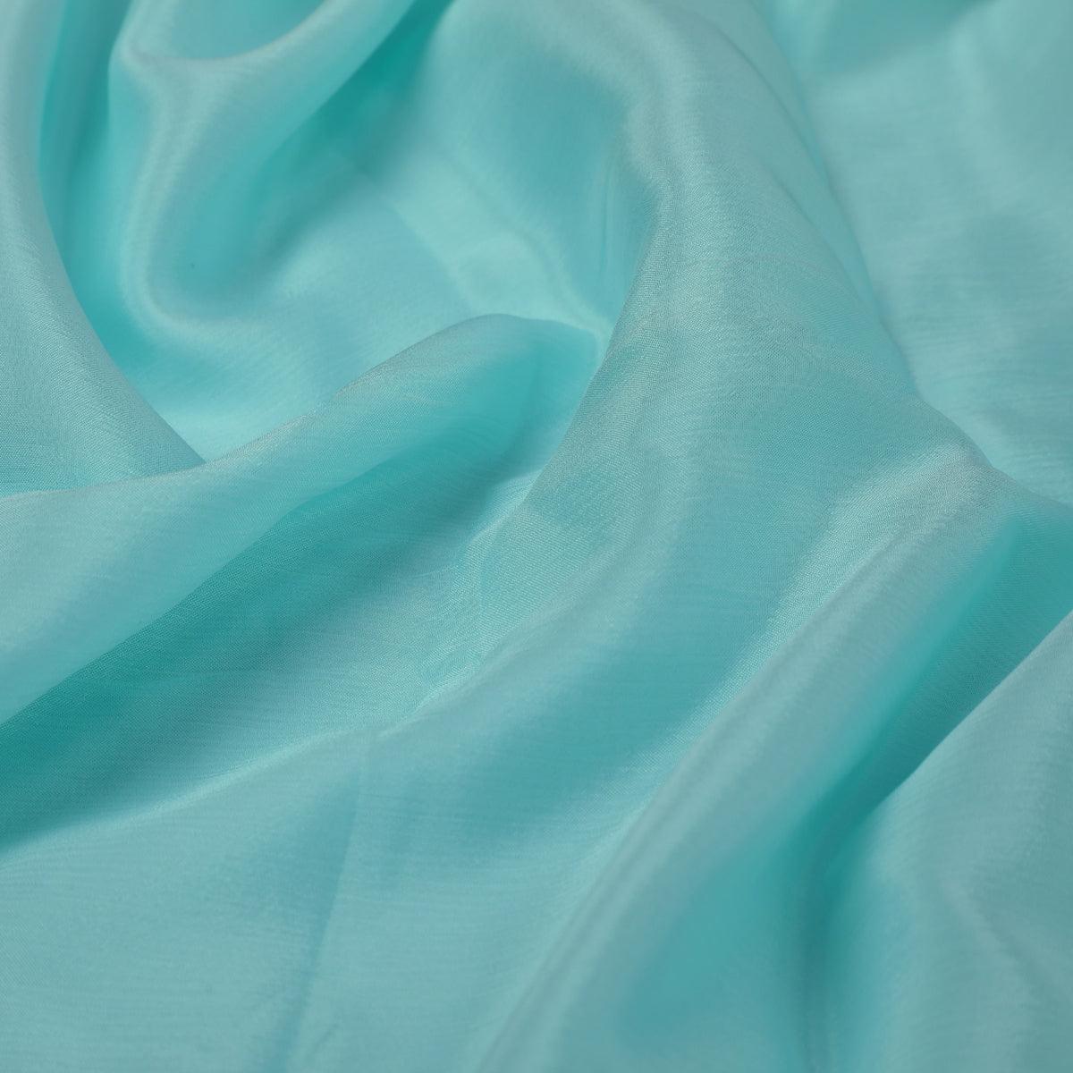 Pastel Blue Colour Pure Chinon Plain Dyed Fabric - Image 3