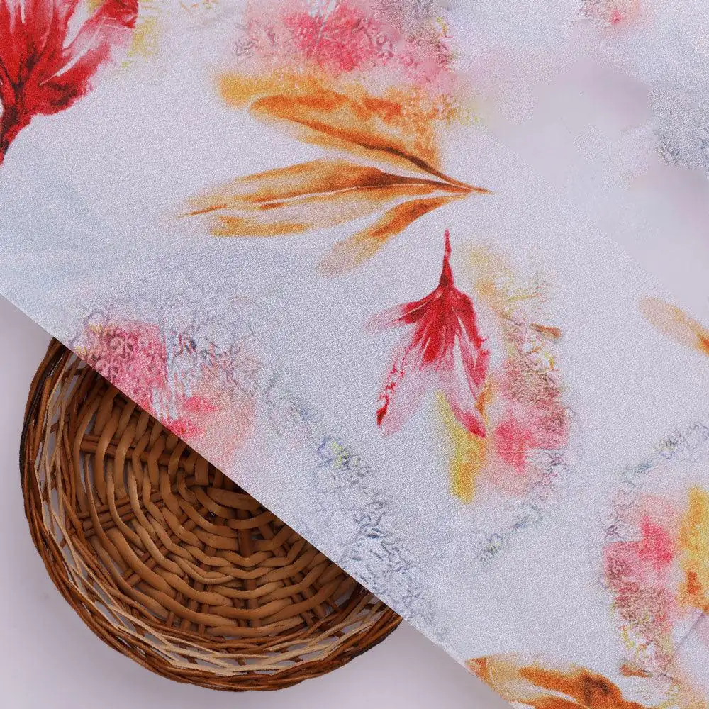 Pastel Blue Leaves Silk Crepe Printed Fabric - Image 2