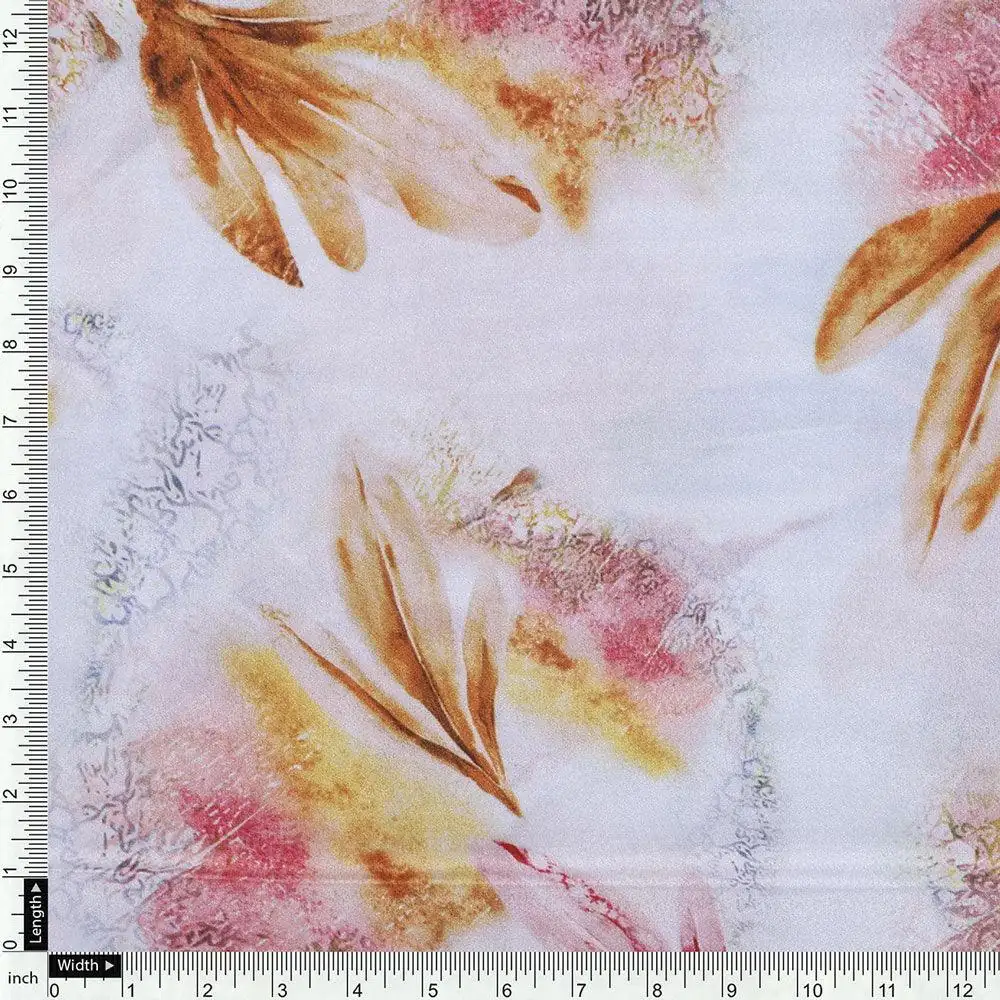 Pastel Blue Leaves Silk Crepe Printed Fabric - Image 4