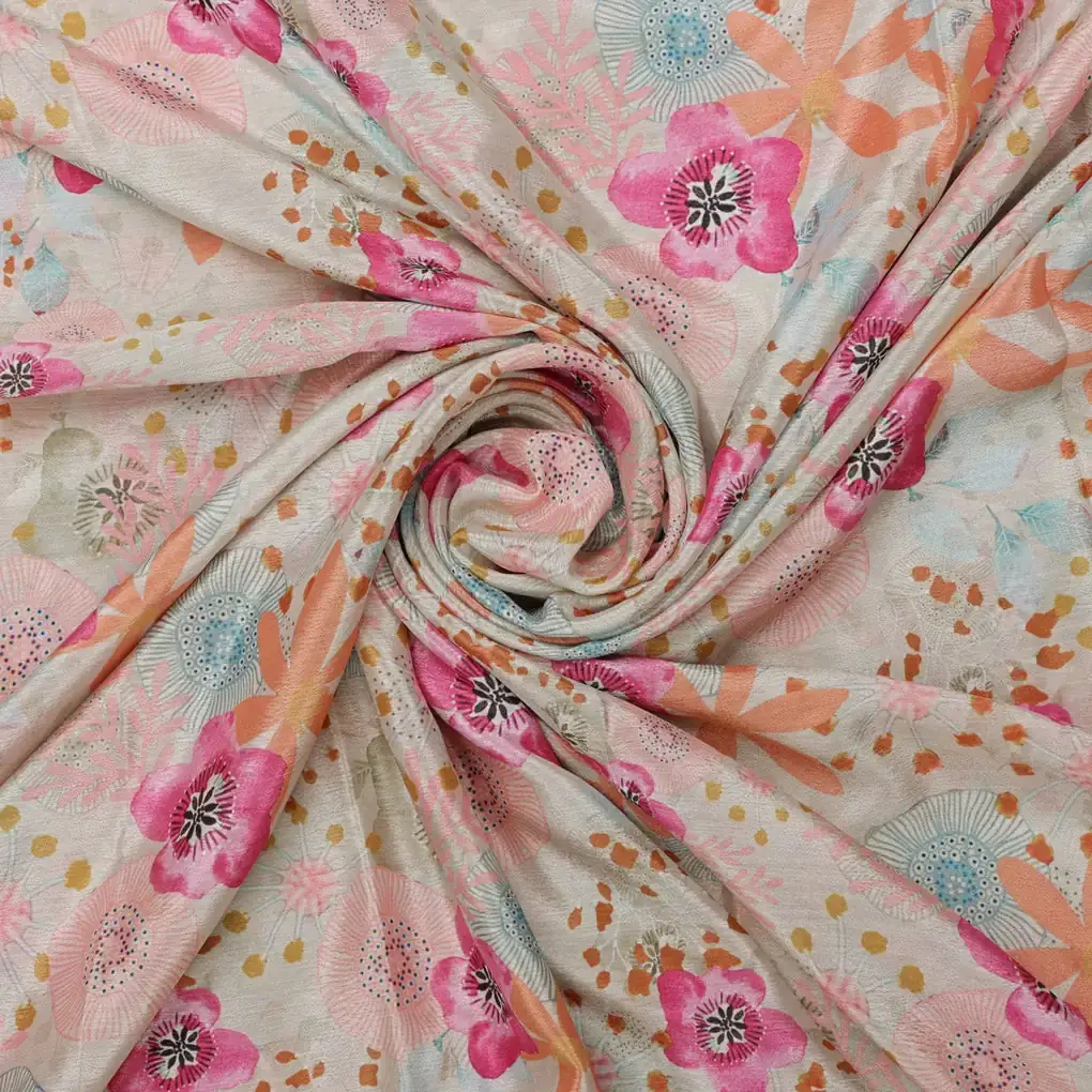 Pastel & Bright Floral Sketch Print Chinon Fabric - Image 2