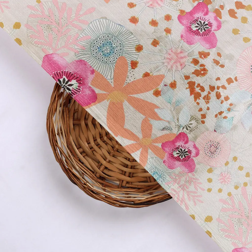 Pastel & Bright Floral Sketch Print Chinon Fabric - Image 3