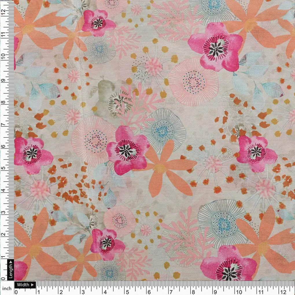 Pastel & Bright Floral Sketch Print Chinon Fabric - Image 4