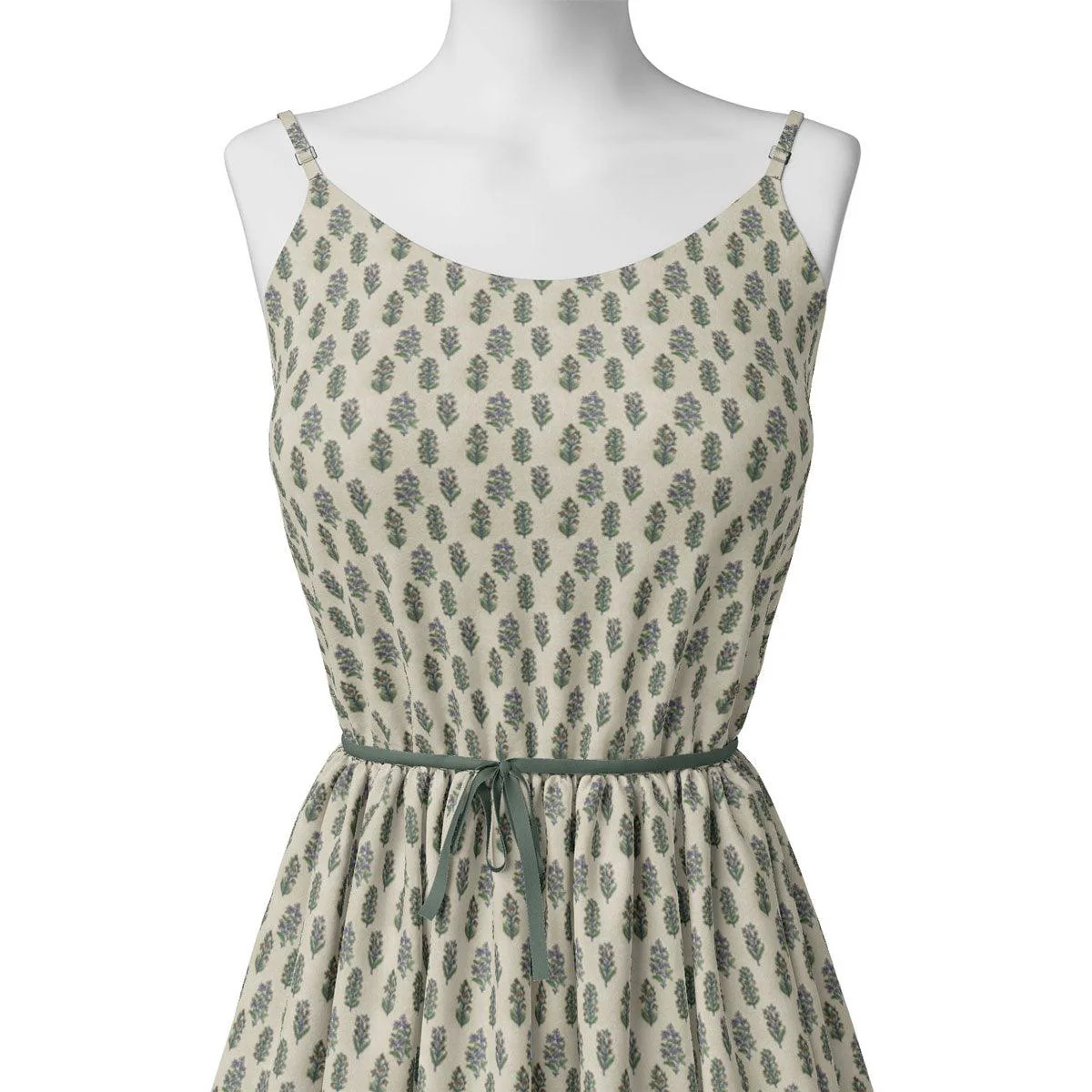 Pastel Green Flower Silk Crepe Printed Fabric - Image 2