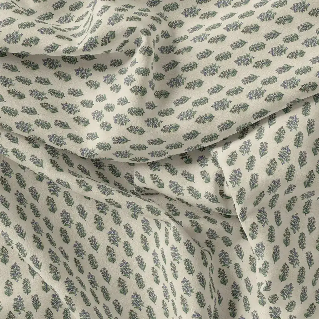 Pastel Green Flower Silk Crepe Printed Fabric - Image 4