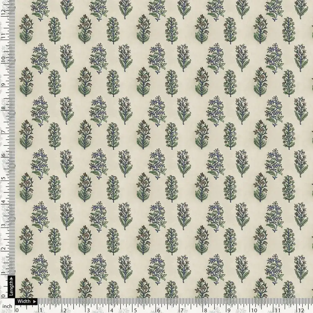 Pastel Green Flower Silk Crepe Printed Fabric - Image 5
