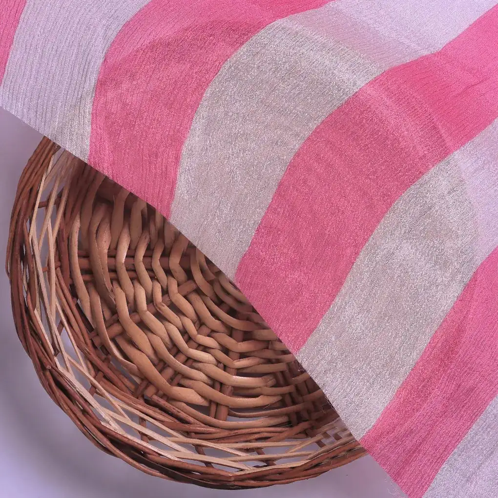 Peach And Pink Stripes Digital Printed Fabric  - Pure Chinon - Image 2