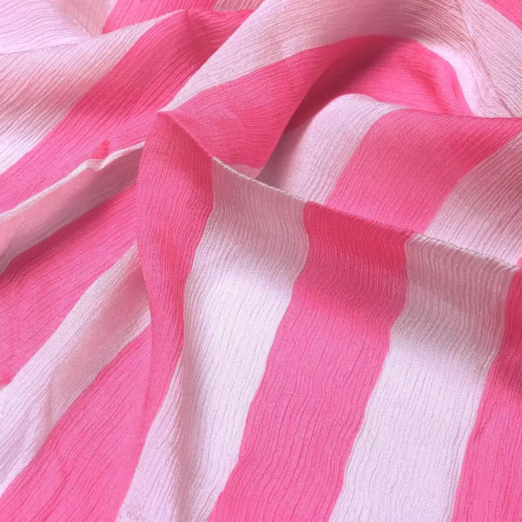 Peach And Pink Stripes Digital Printed Fabric  - Pure Chinon - Image 3