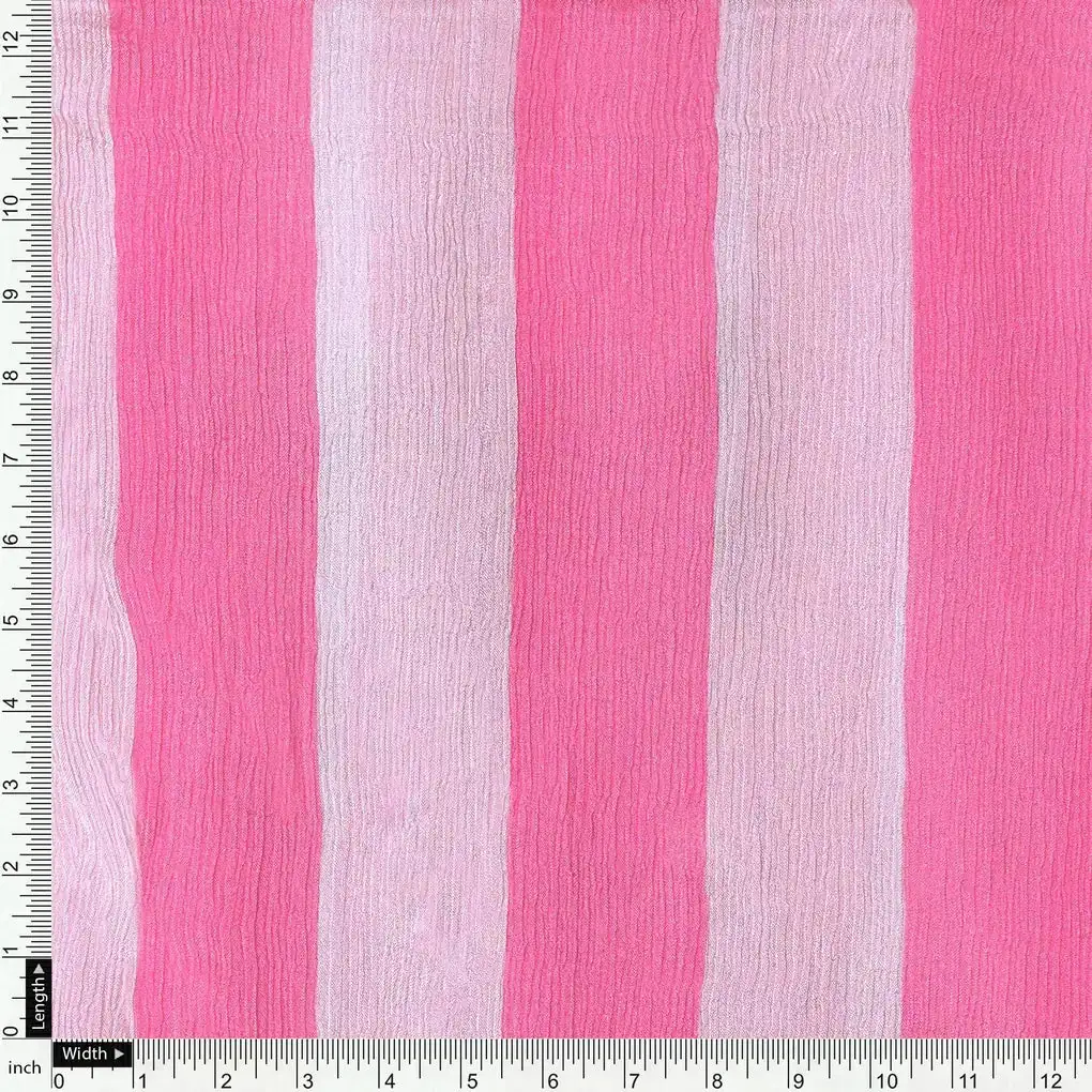 Peach And Pink Stripes Digital Printed Fabric  - Pure Chinon - Image 4
