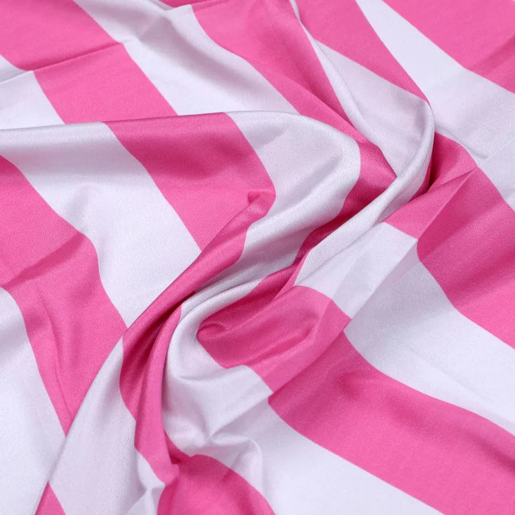 Peach And Pink Stripes Digital Printed Fabric  - Crepe - Image 3