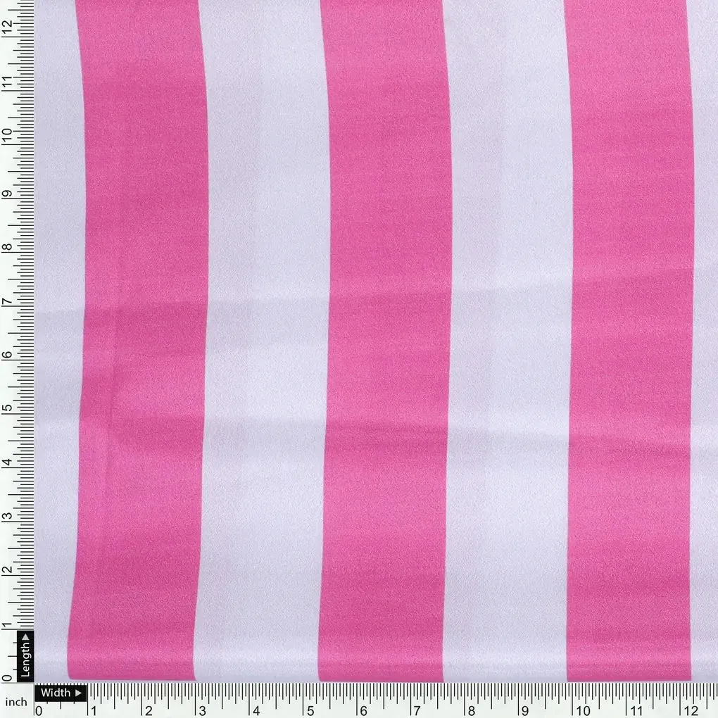 Peach And Pink Stripes Digital Printed Fabric  - Crepe - Image 4