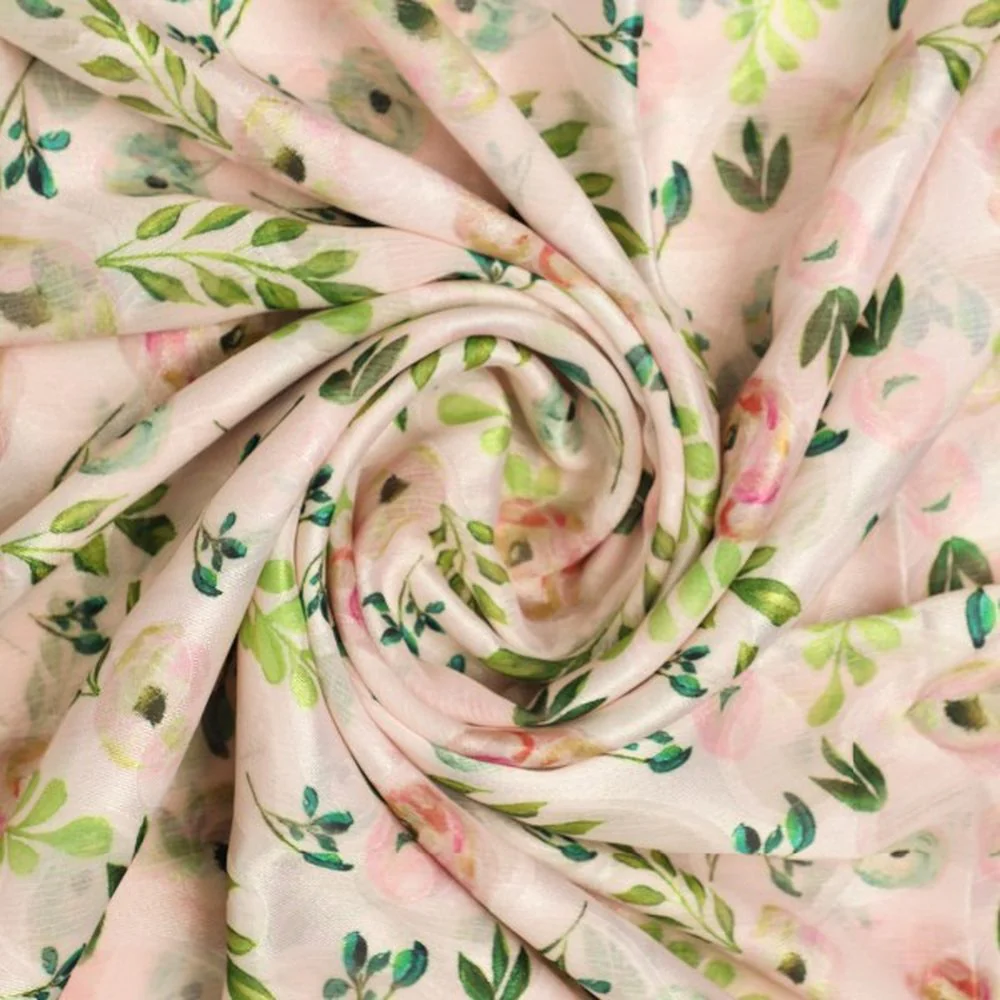 Peach Brasso Fabric with Floral Print - Image 2
