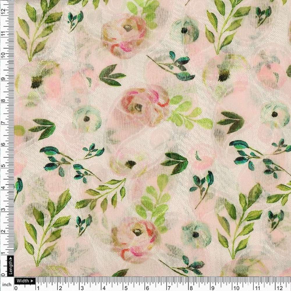 Peach Brasso Fabric with Floral Print - Image 4