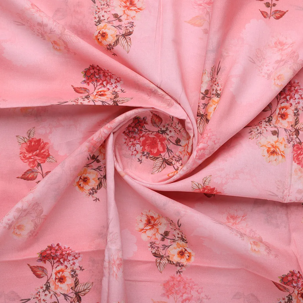 Peach Bud Flower Printed Pure Cotton Fabric Material - Image 2