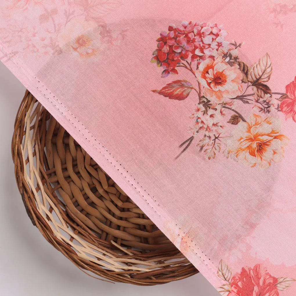 Peach Bud Flower Printed Pure Cotton Fabric Material - Image 3