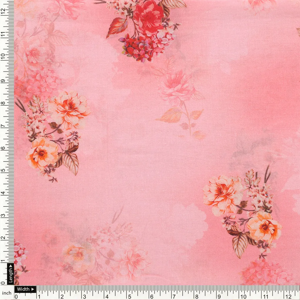 Peach Bud Flower Printed Pure Cotton Fabric Material - Image 4