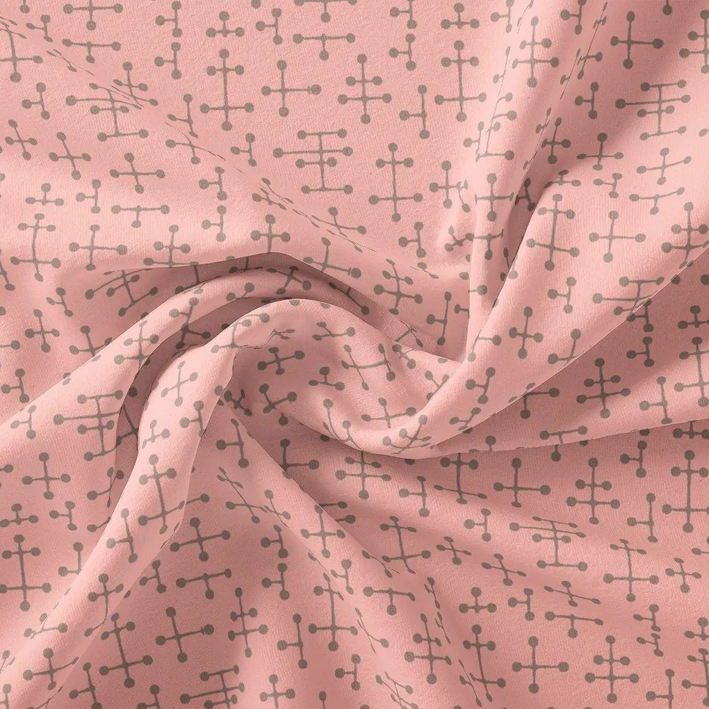 Peach Coloured Logical Abstract Motif Digital Printed Fabric - Image 3