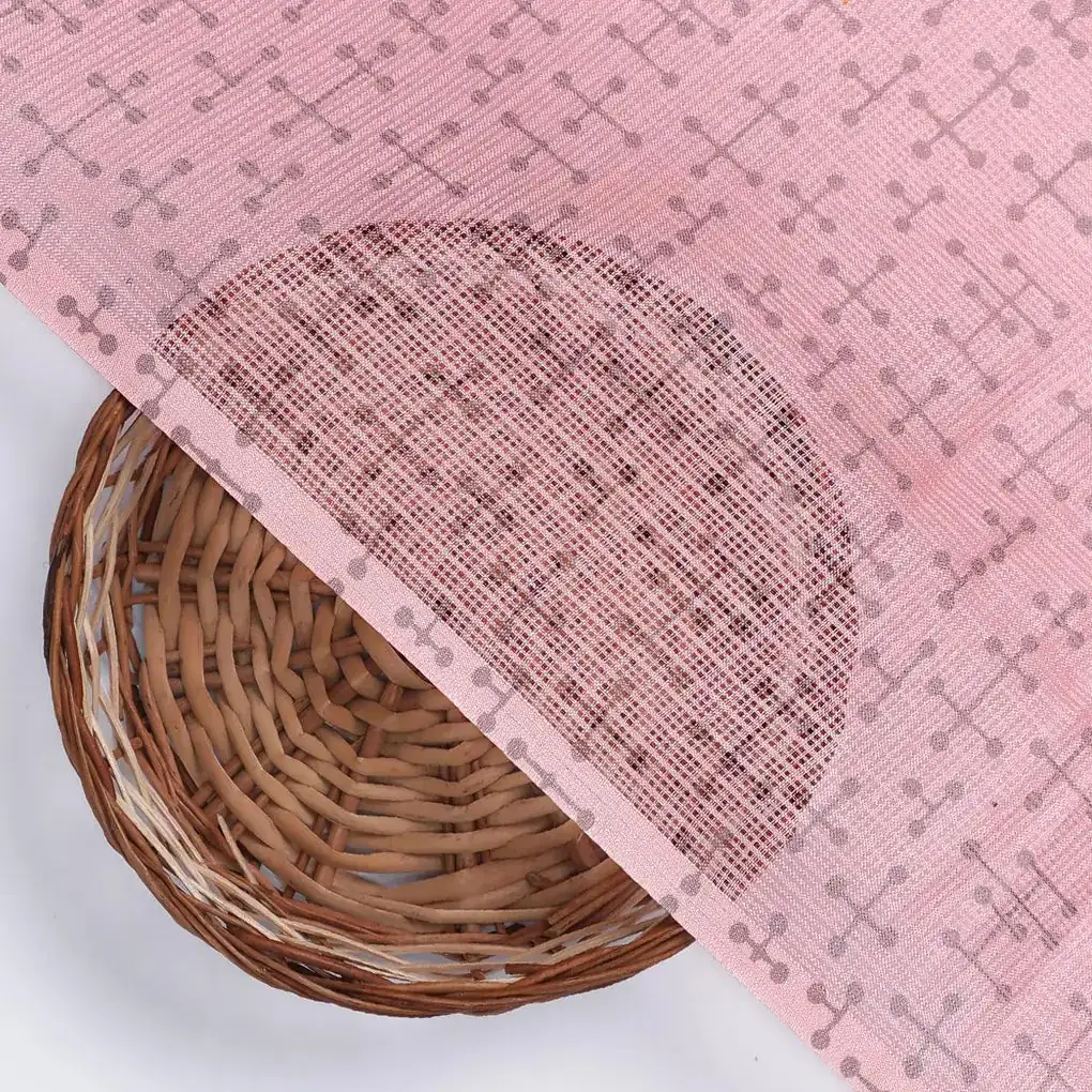 Peach Coloured Logical Abstract Motif Digital Printed Fabric  - Kota Doria - Image 2
