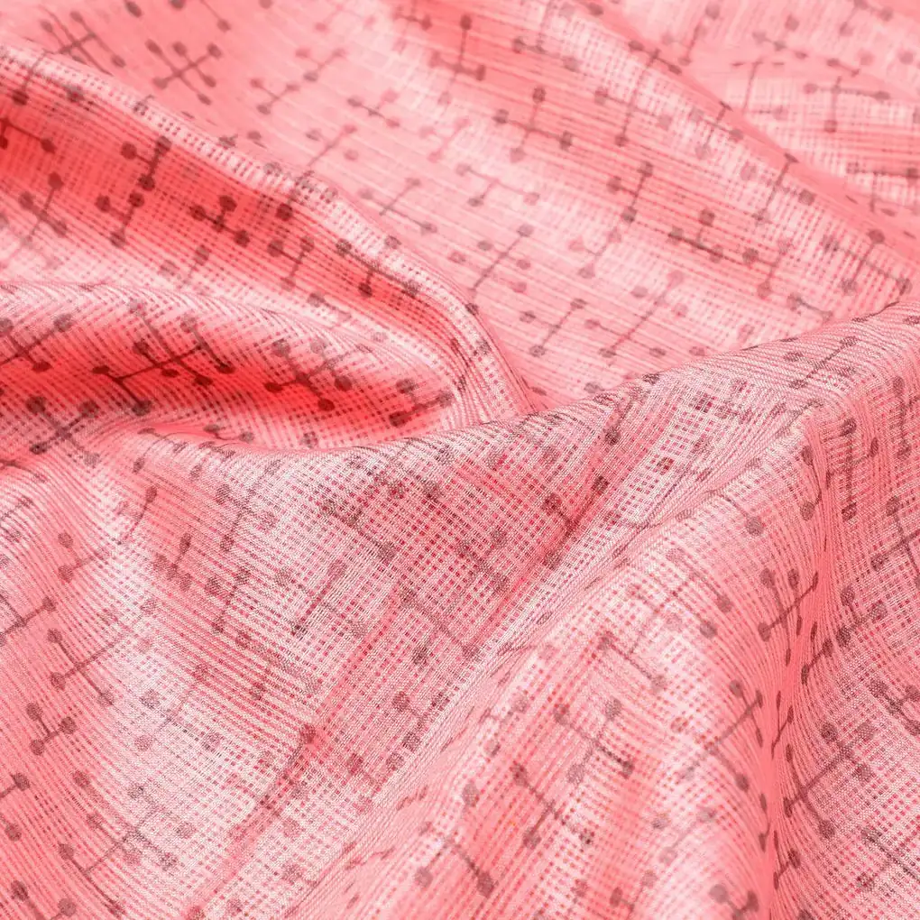 Peach Coloured Logical Abstract Motif Digital Printed Fabric  - Kota Doria - Image 3