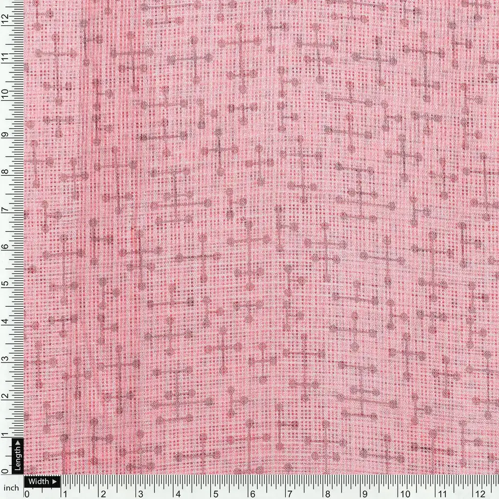 Peach Coloured Logical Abstract Motif Digital Printed Fabric  - Kota Doria - Image 4