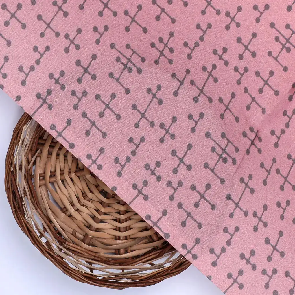 Peach Coloured Logical Abstract Motif Digital Printed Fabric  - Crepe - Image 2