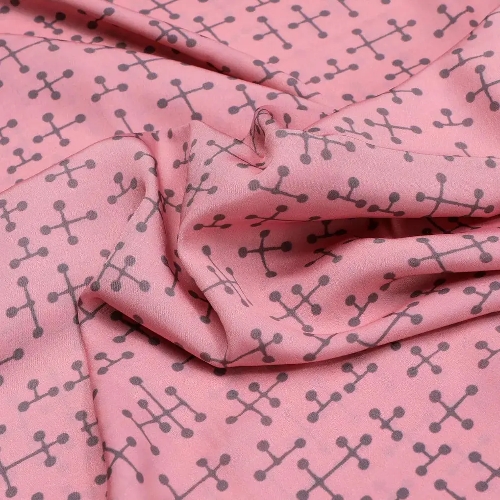 Peach Coloured Logical Abstract Motif Digital Printed Fabric  - Crepe - Image 3