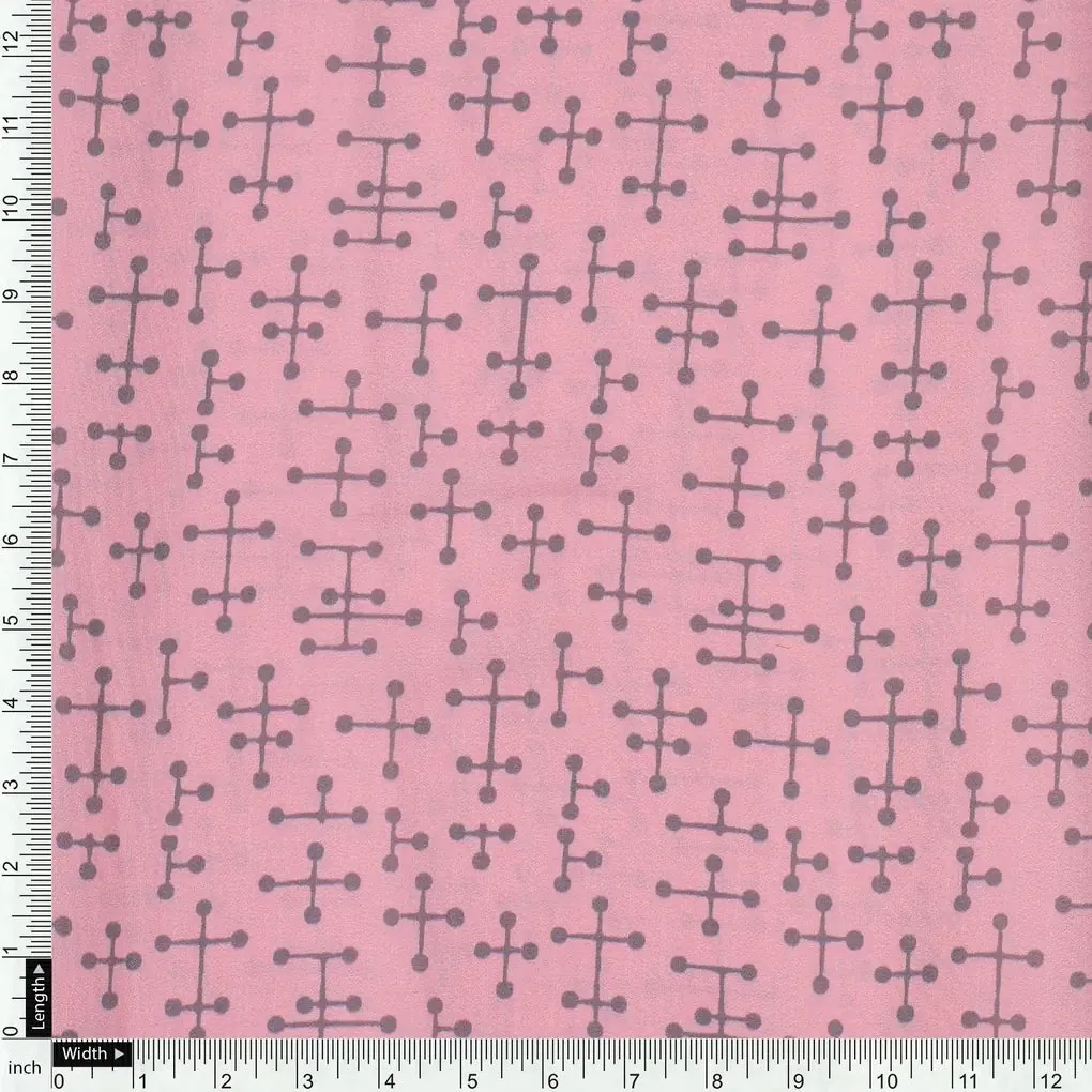 Peach Coloured Logical Abstract Motif Digital Printed Fabric  - Crepe - Image 4