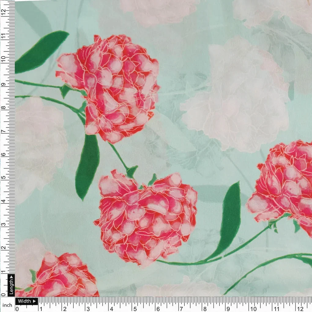 Peach Floral Crepe Fabric - Image 4
