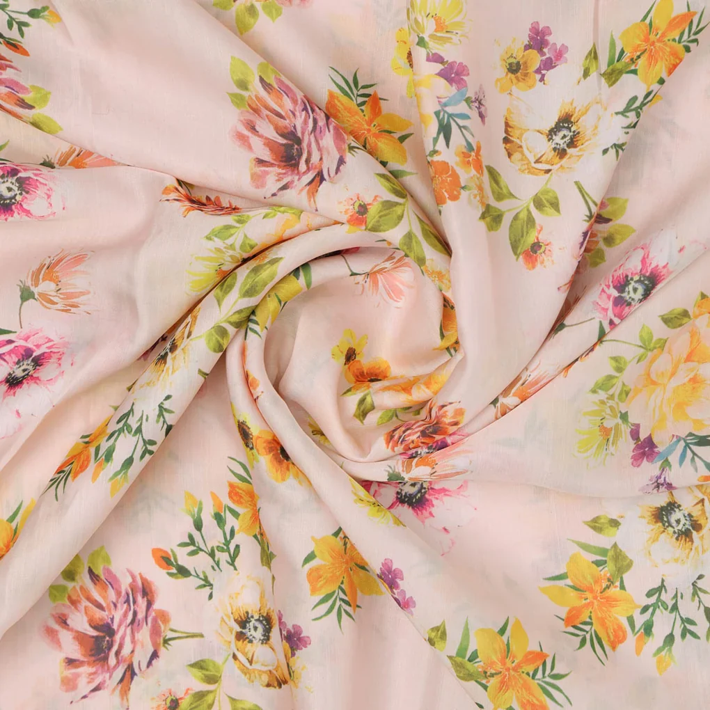Peach Floral Linen Fabric - Image 2