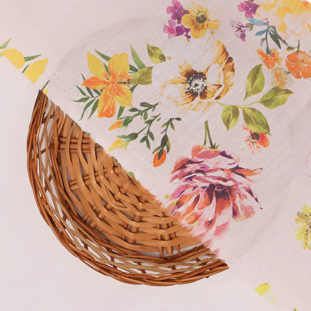 Peach Floral Linen Fabric - Image 3