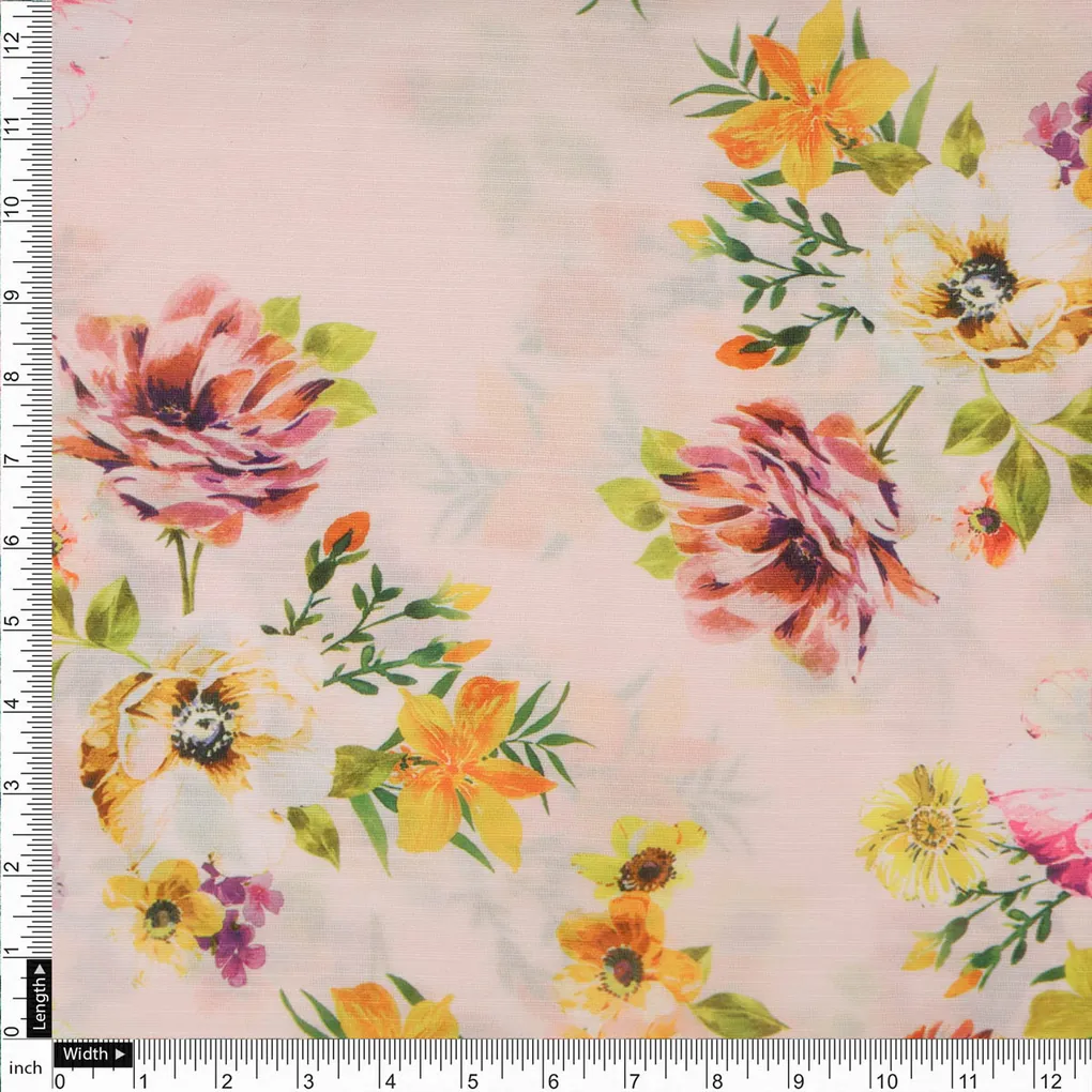 Peach Floral Linen Fabric - Image 4