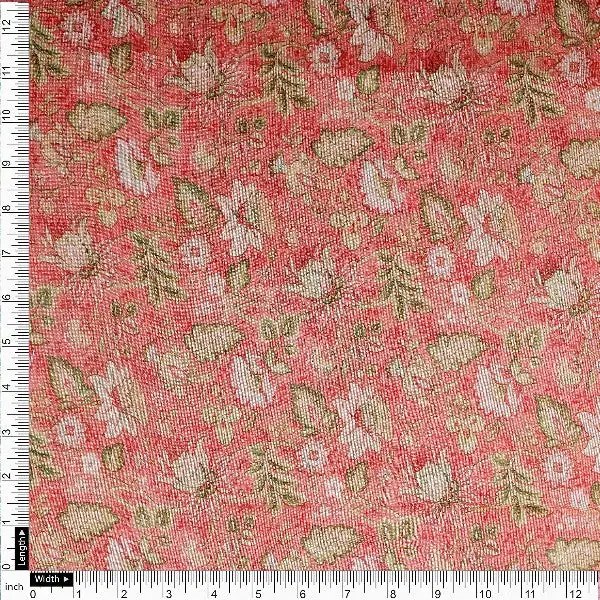 Peach Floral Printed Tusser Silk Fabric - Image 4
