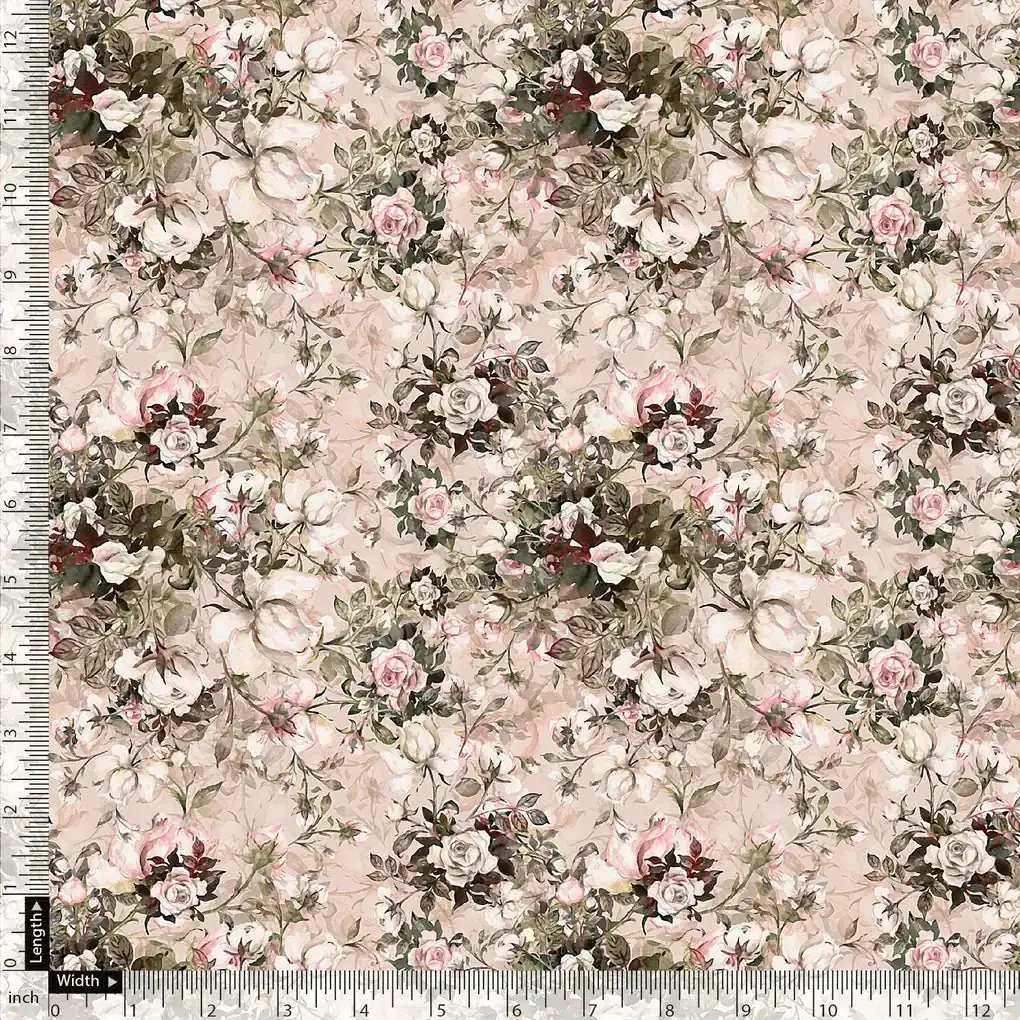 Maroon Floral Pure Cotton Printed Fabric Material - Image 5