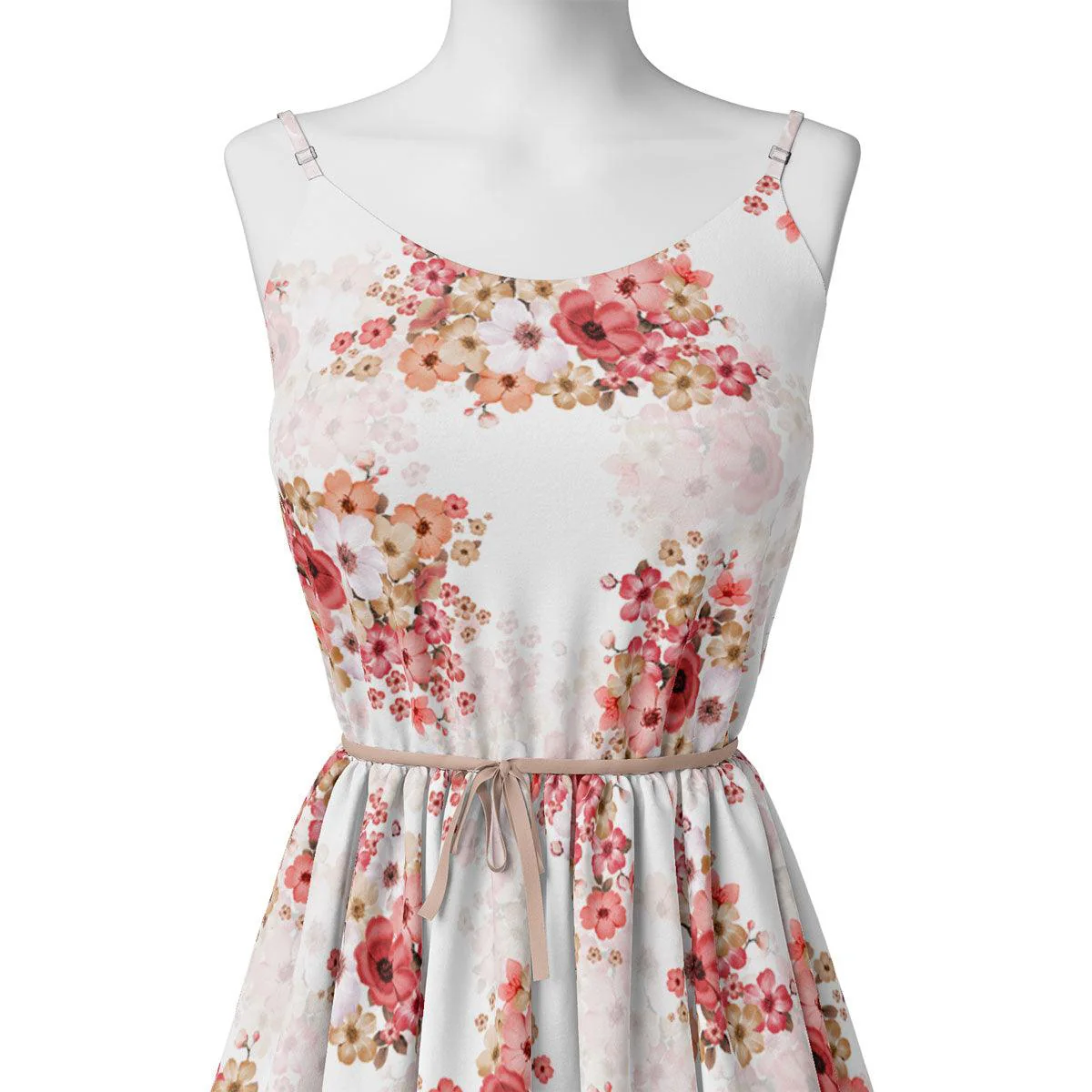 Peach Flower Printed Pure Georgette Fabric Material - Image 2