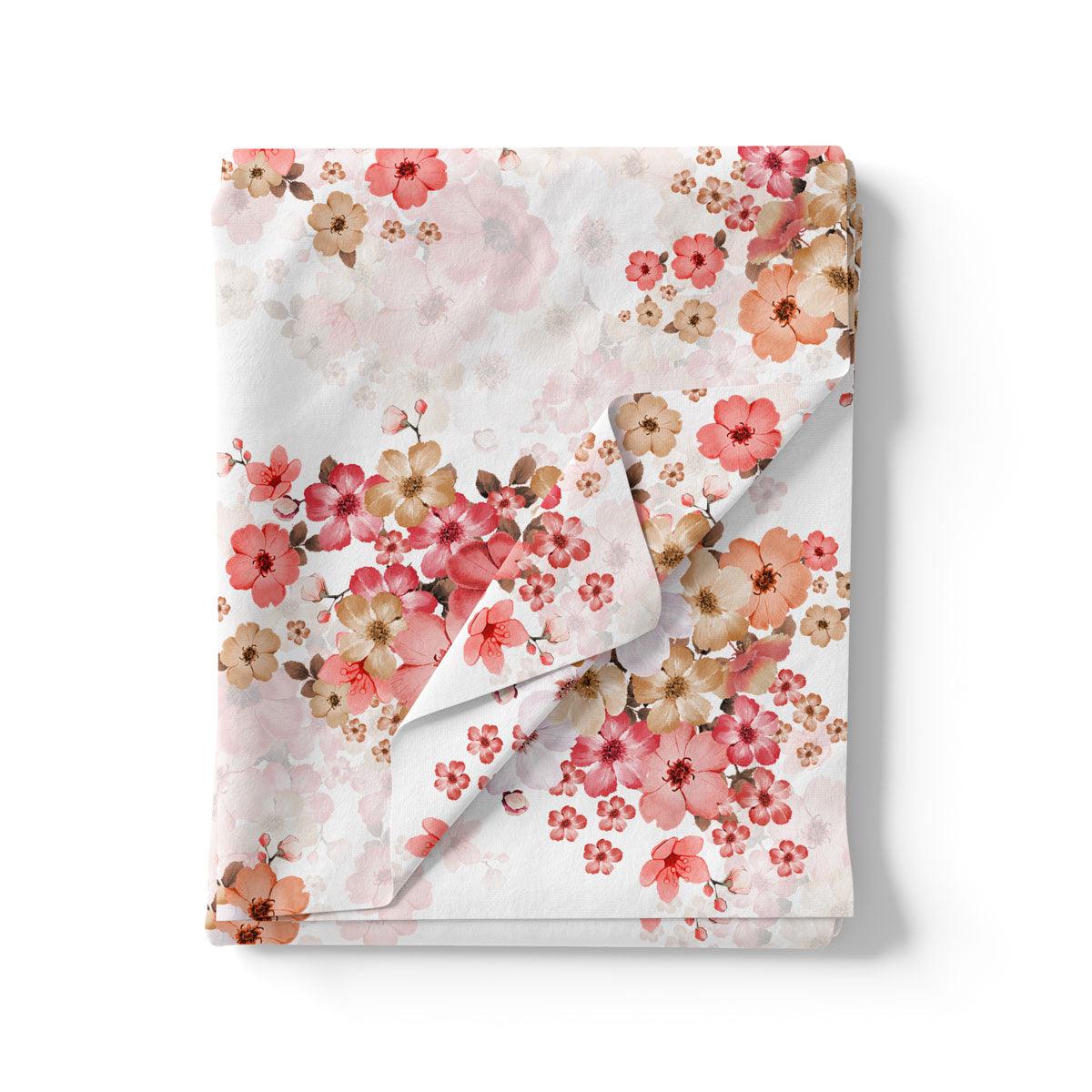 Peach Flower Printed Pure Georgette Fabric Material - Image 3