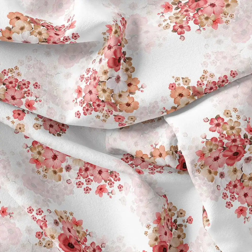 Peach Flower Printed Pure Georgette Fabric Material - Image 4