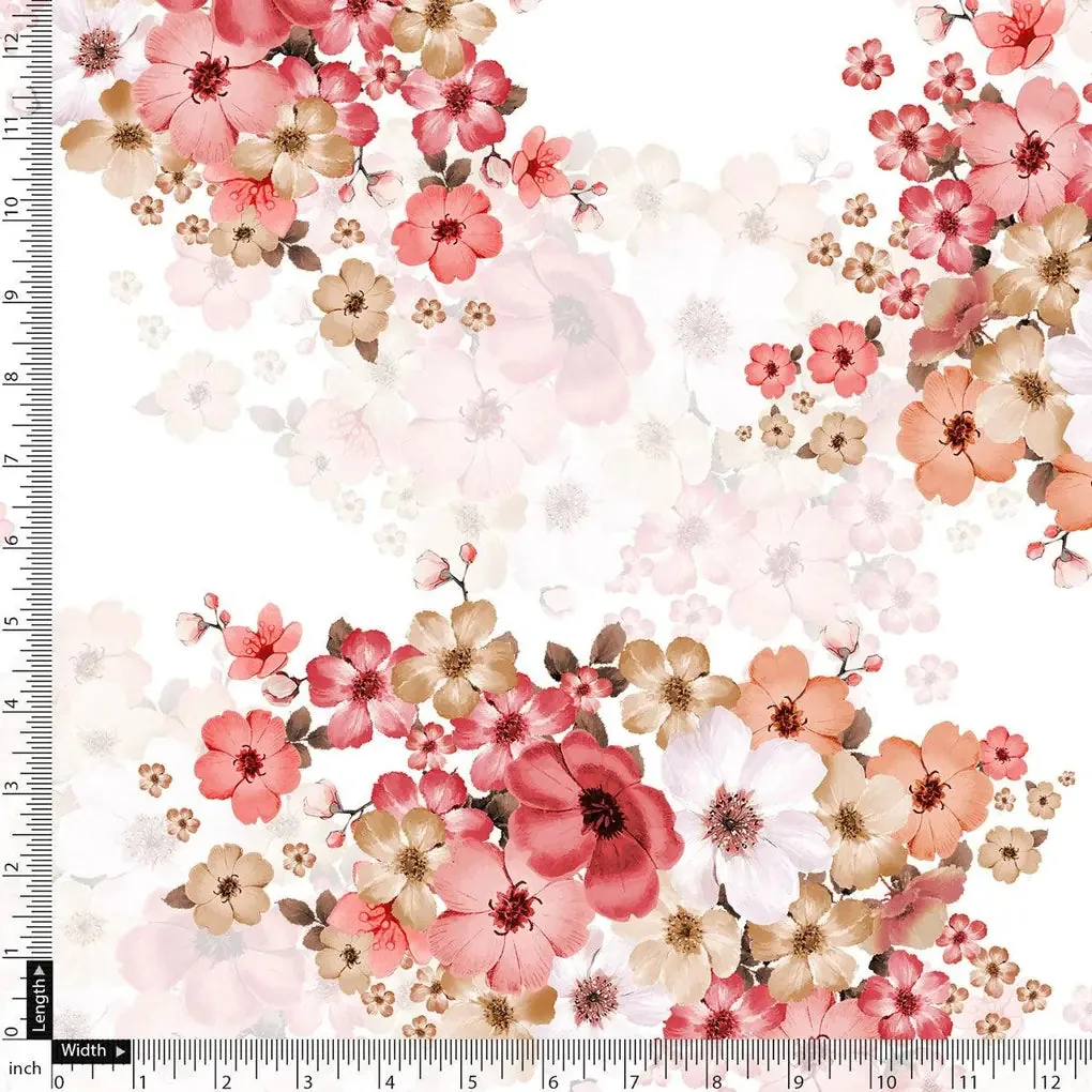 Peach Flower Printed Pure Georgette Fabric Material - Image 5
