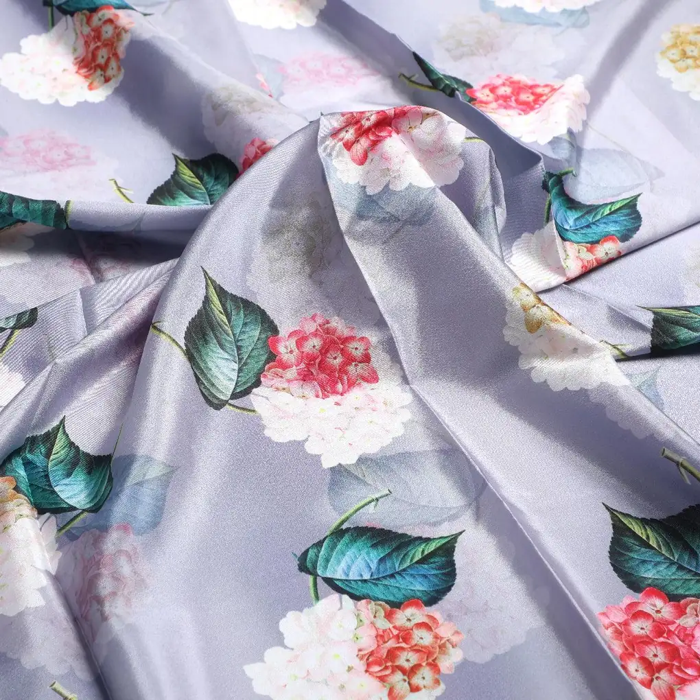 Peach Flower Printed Silk Crepe Fabric Material - Image 3