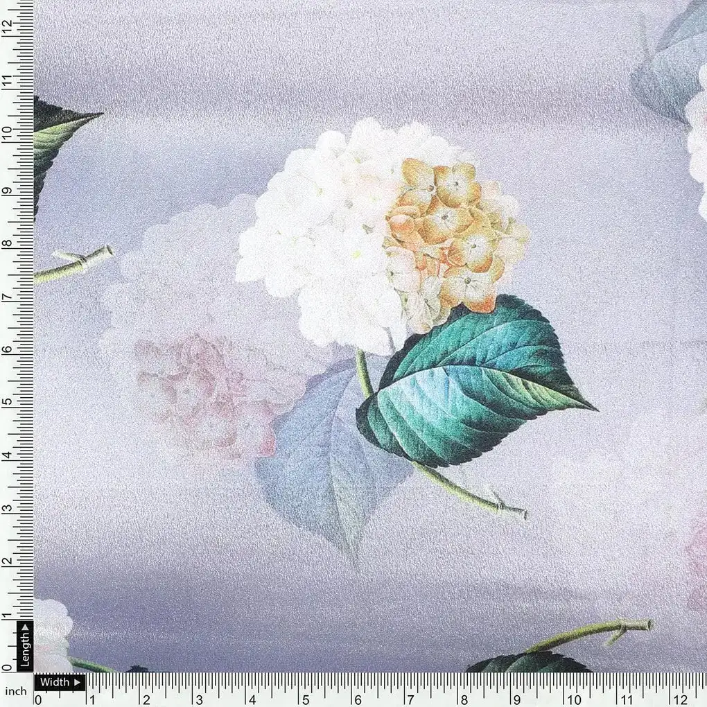 Peach Flower Printed Silk Crepe Fabric Material - Image 4