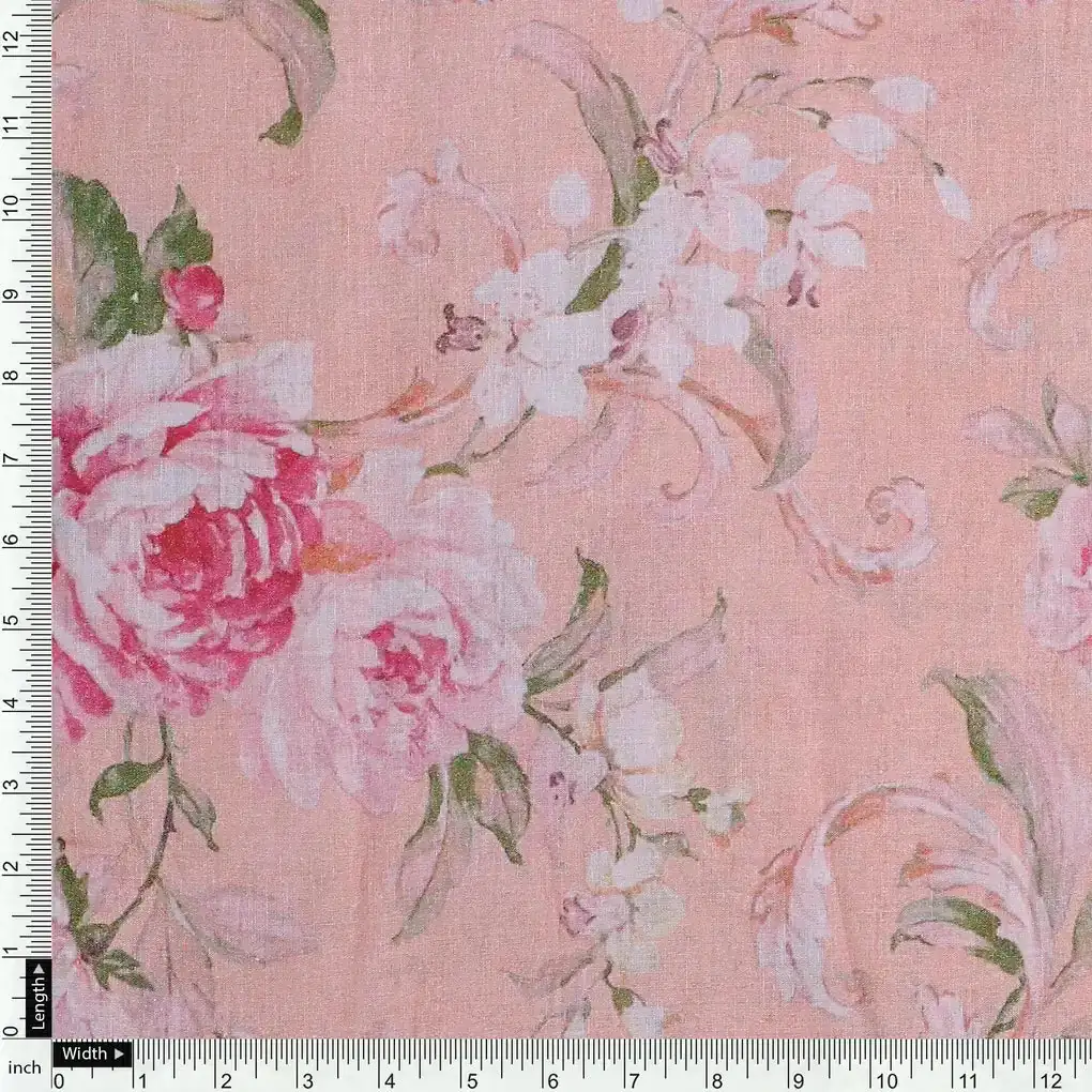 Peach Flower Pure Cotton Printed Fabric - Image 4