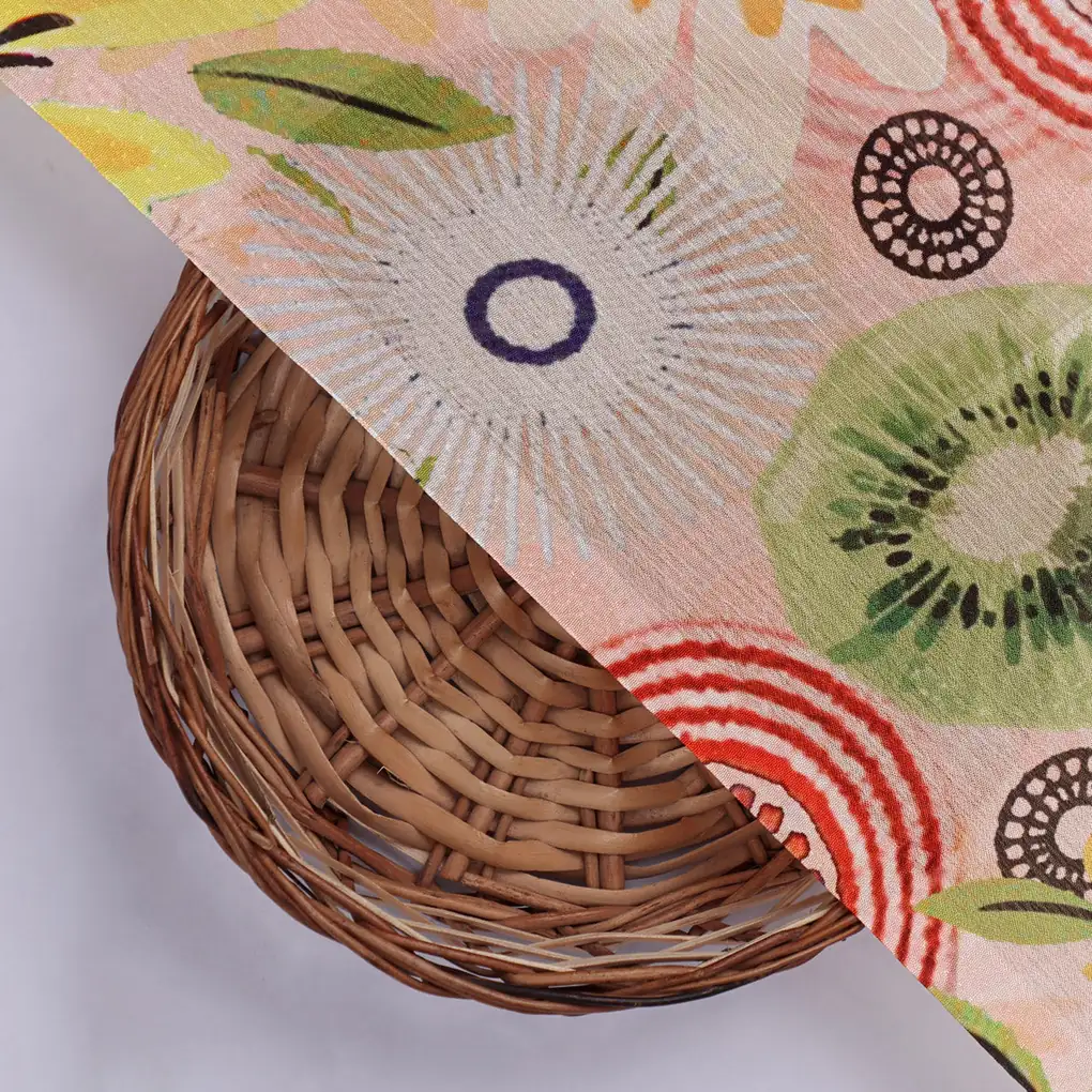 Peach & Green Bohemian Abstract Floral Chinon Fabric - Image 2