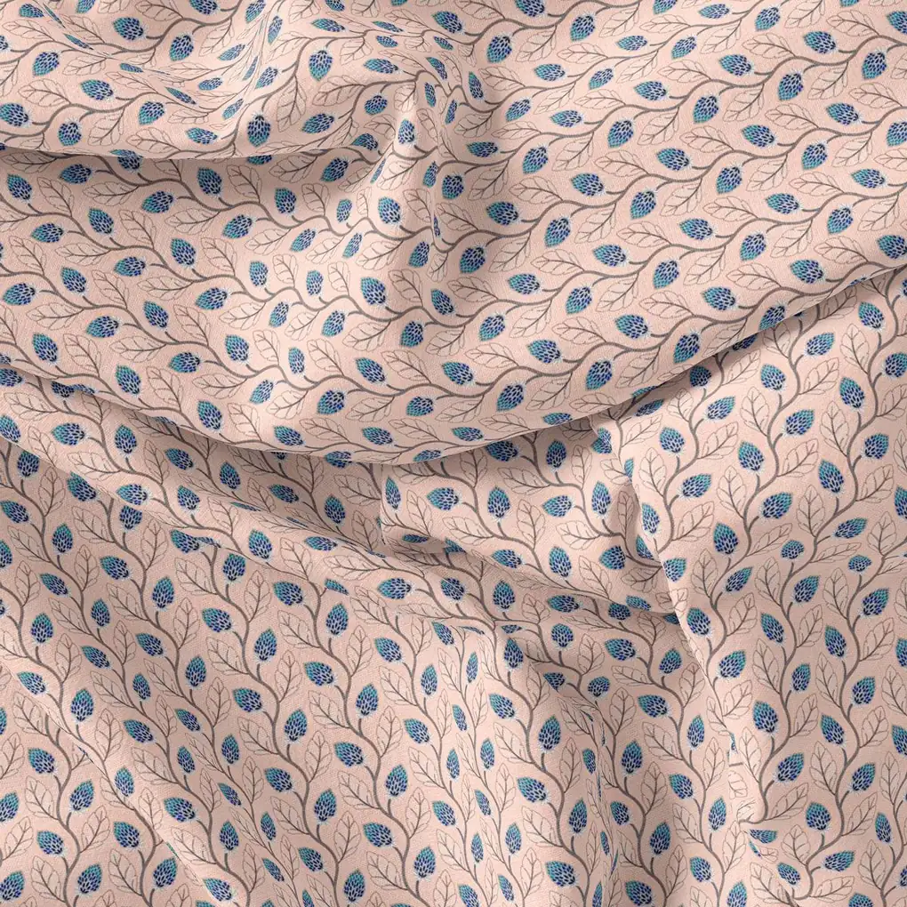 Peach Leaves Pashmina Printed Fabric - Image 4